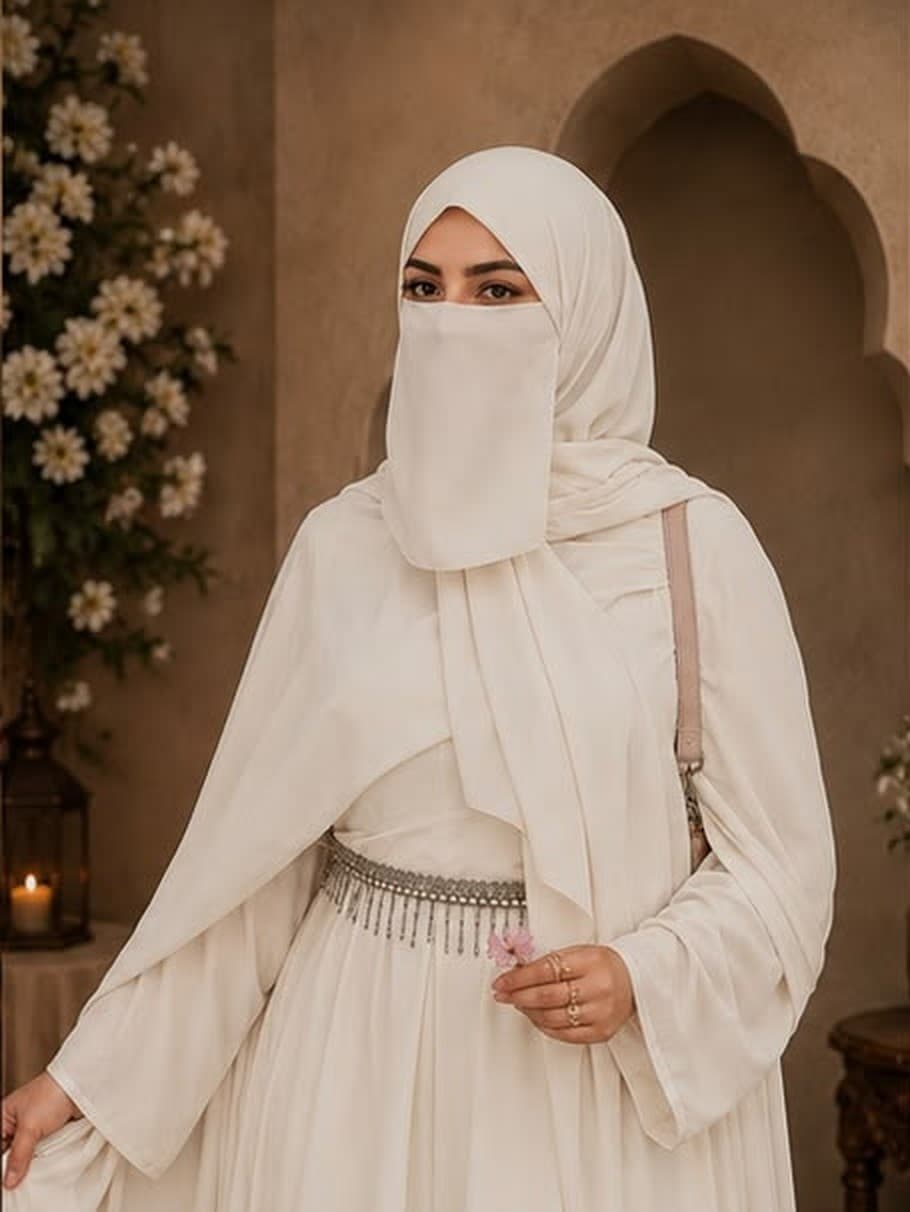 Ivory Aura Luxury abaya in Ivory Cream, Luxury flowy crepe